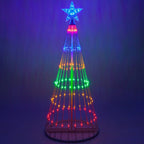Bunter LED-Weihnachtsbaum mit Sternspitze und kegelförmigem Gestell für den Außenbereich
