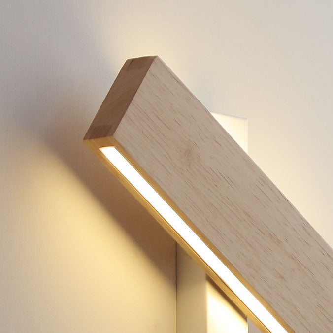 Rechteckige LED-Wandleuchte in Holzoptik mit warmem Lichtstreifen