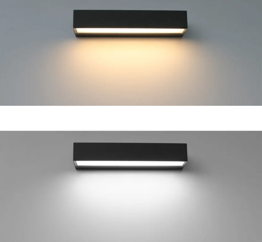 Wasserfeste LED-Außenwandlampe mit langem Gehäuse und Lichtaustritt nach unten