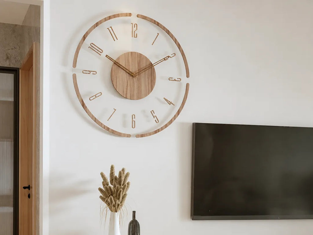 Tempora - Transparente Runde Wanduhr Holzoptik