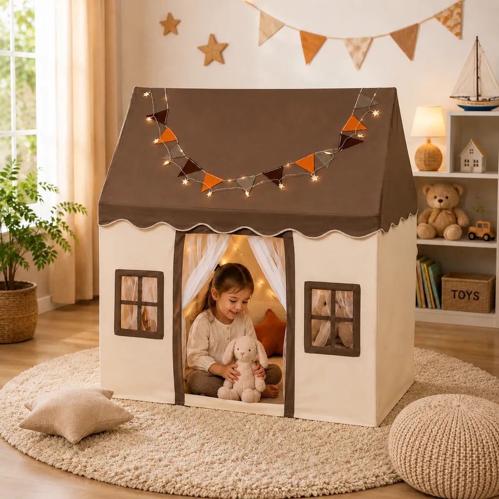 Playori - Kinderspielzelt Faltbar Indoor Spielhaus - Kaffeebraun