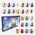 Adventskalender mit 24 Türchen und bunten Anime-Minifiguren im Pixelstil