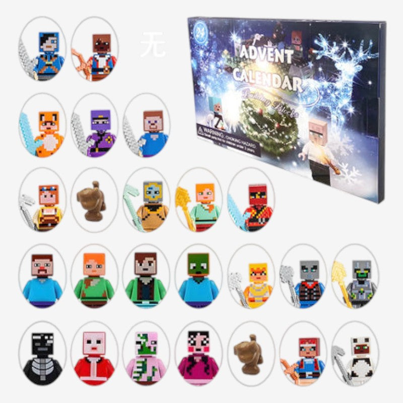 Adventskalender mit 24 Türchen und bunten Anime-Minifiguren im Pixelstil