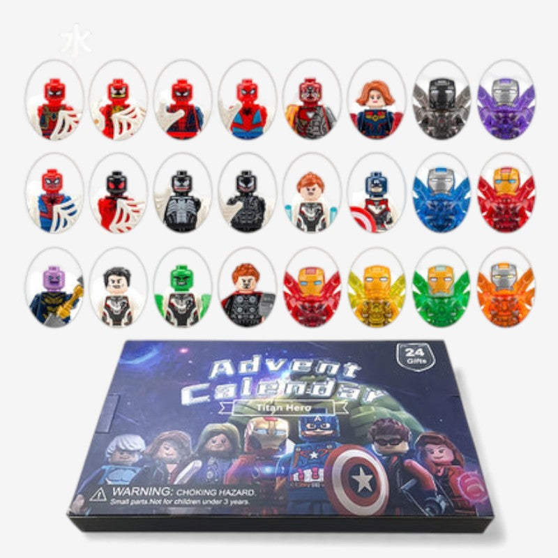 Adventskalender mit 24 Türchen und bunten Anime-Minifiguren im Pixelstil