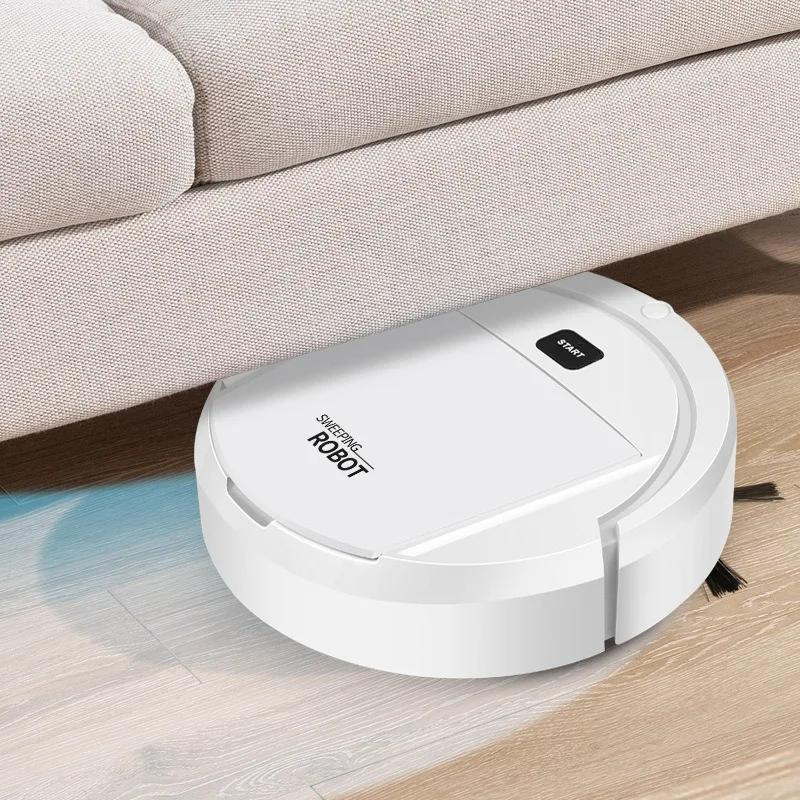 Runder 3-in-1-Saugroboter mit seitlichen Bürsten auf einem Boden