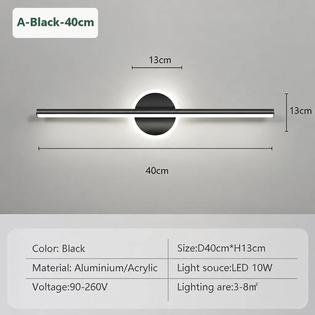Linaris - Moderne LED Wandleuchte Spiegel Rund - Schwarz 40cm