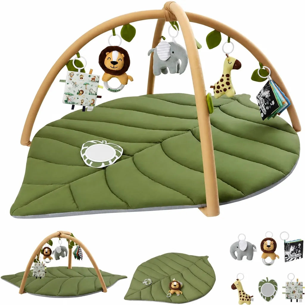 Leafora - Baby Spielmatte Mit Bogen Und Hängespielzeug - Grün