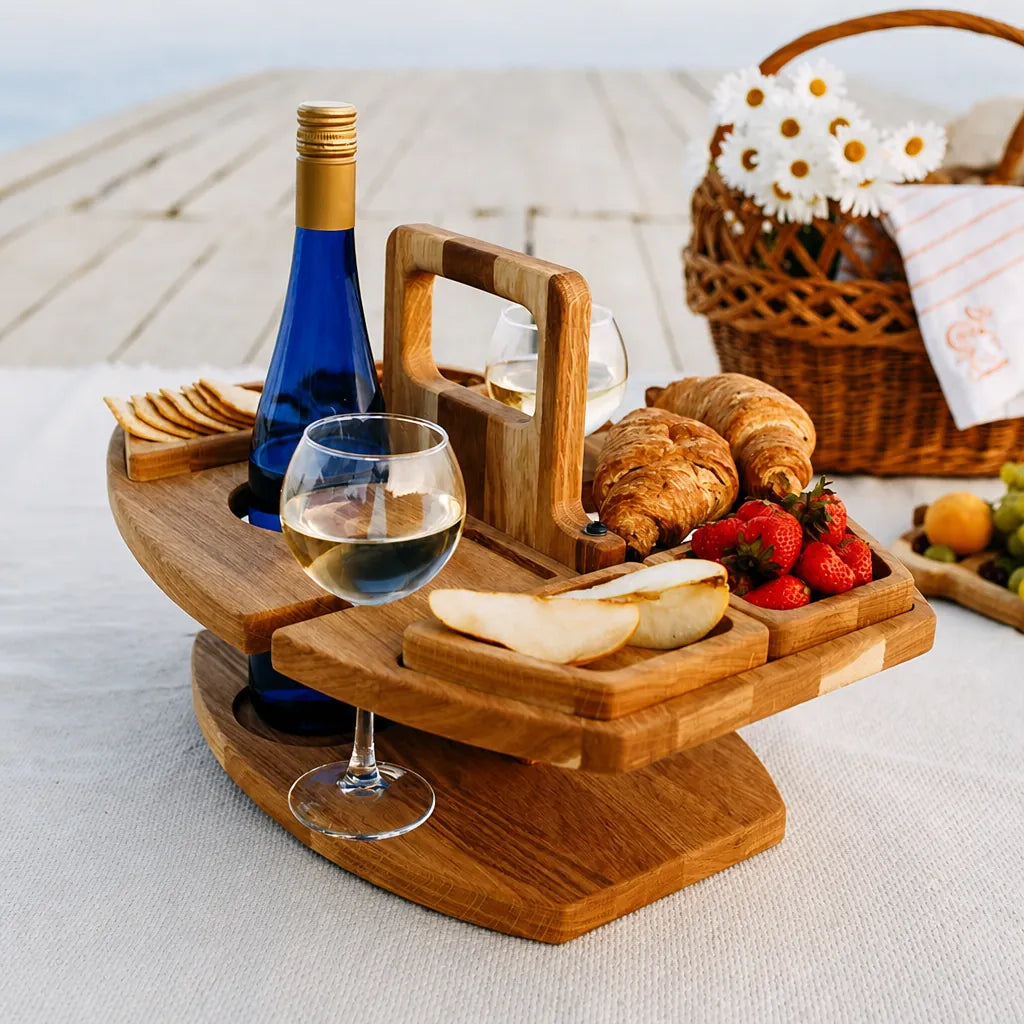 Picoria - Klappbarer Picknick-Gartentisch Mit Weinflaschenhalter - Dunkelbraun