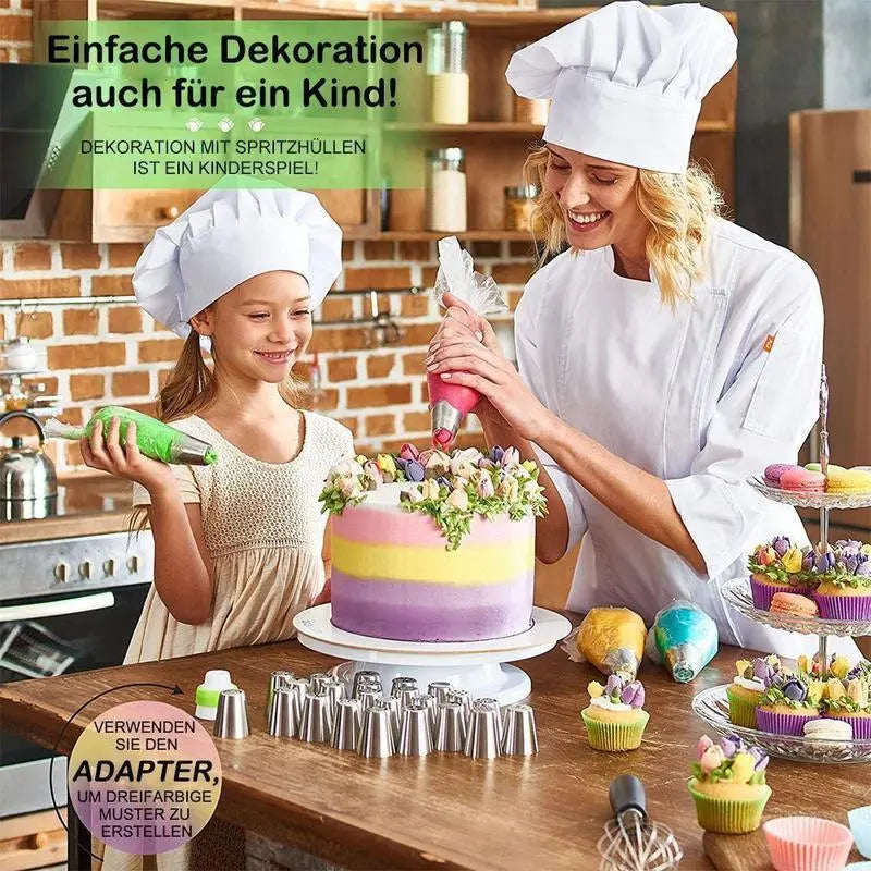 14-teiliges Tortendekorationsset mit Edelstahl-Spritztüllen und Silikonzubehör