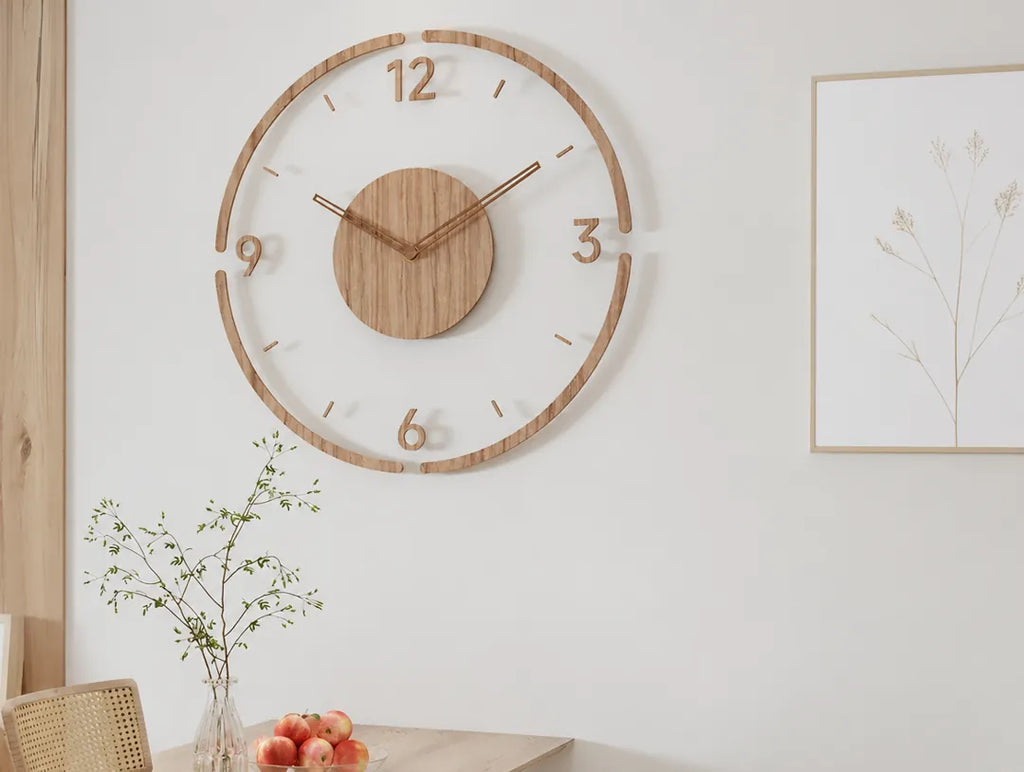 Tempora - Transparente Runde Wanduhr Holzoptik