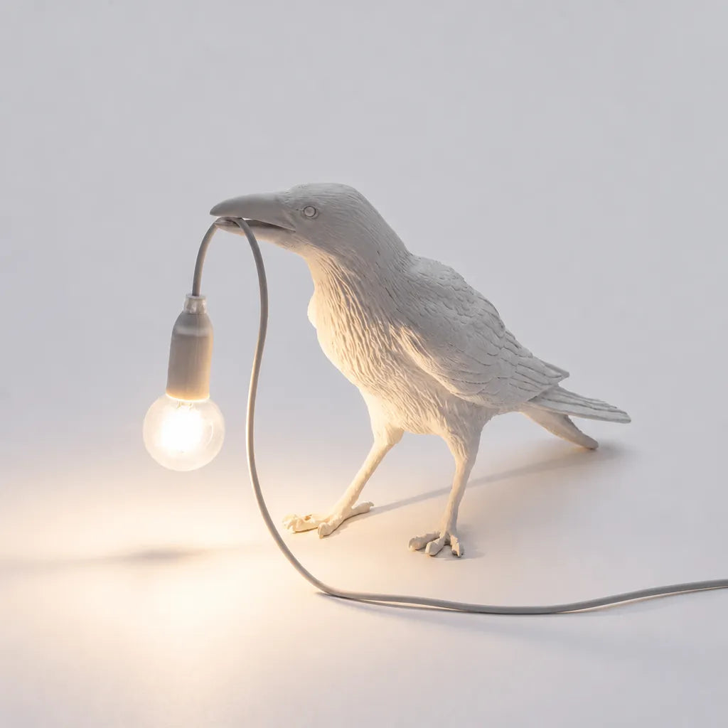 Corvano - Krähen Tischlampe Dekorativ Vogel-Design - Weiß Stehend