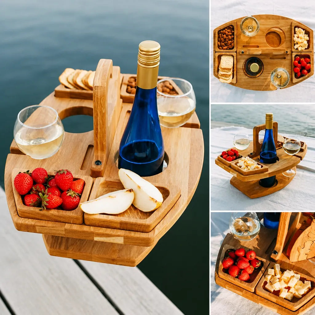 Picoria - Klappbarer Picknick-Gartentisch Mit Weinflaschenhalter - Dunkelbraun