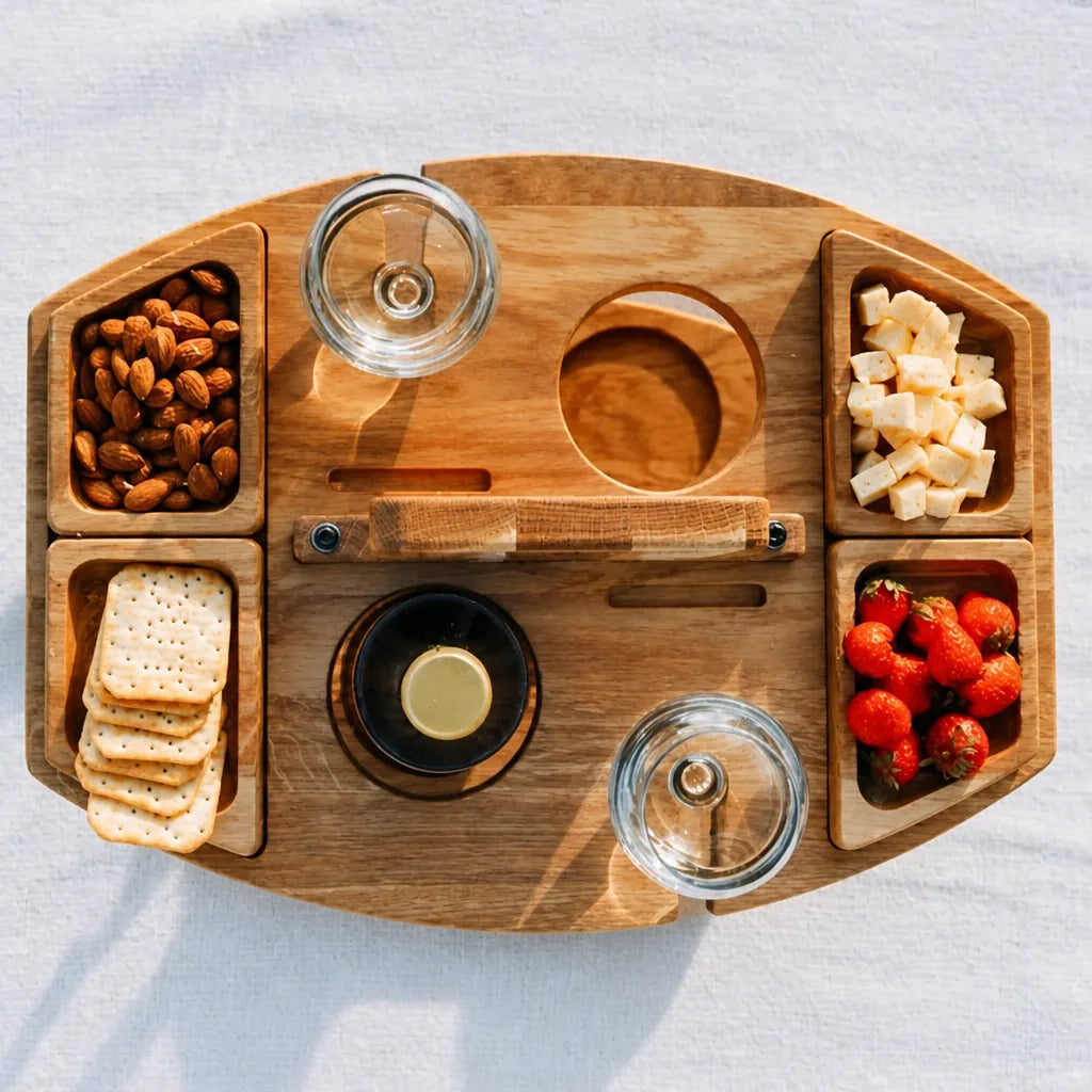 Picoria - Klappbarer Picknick-Gartentisch Mit Weinflaschenhalter - Dunkelbraun
