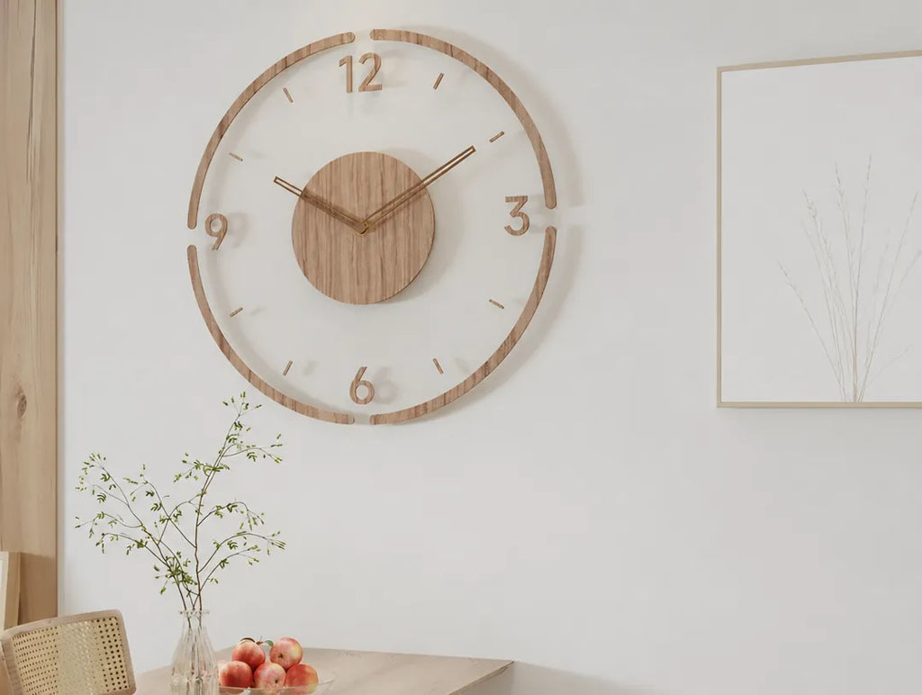 Tempora - Transparente Runde Wanduhr Holzoptik