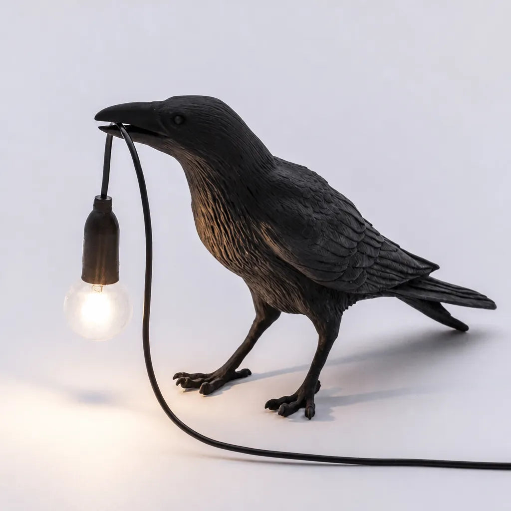 Corvano - Krähen Tischlampe Dekorativ Vogel-Design - Schwarz