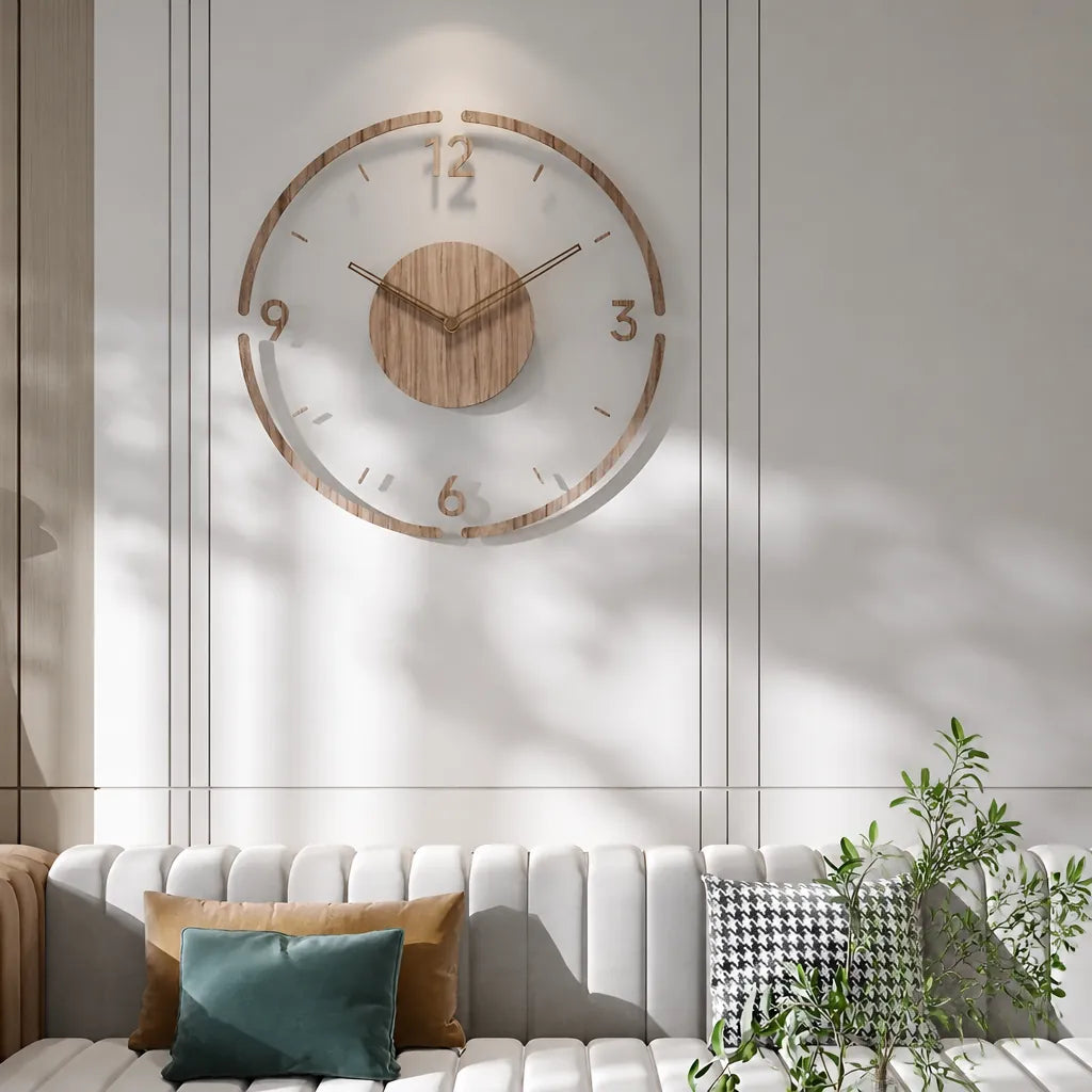 Tempora - Transparente Runde Wanduhr Holzoptik