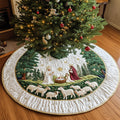Gesteppte grün-weiße Christbaumdecke mit Krippenszene und Schafen