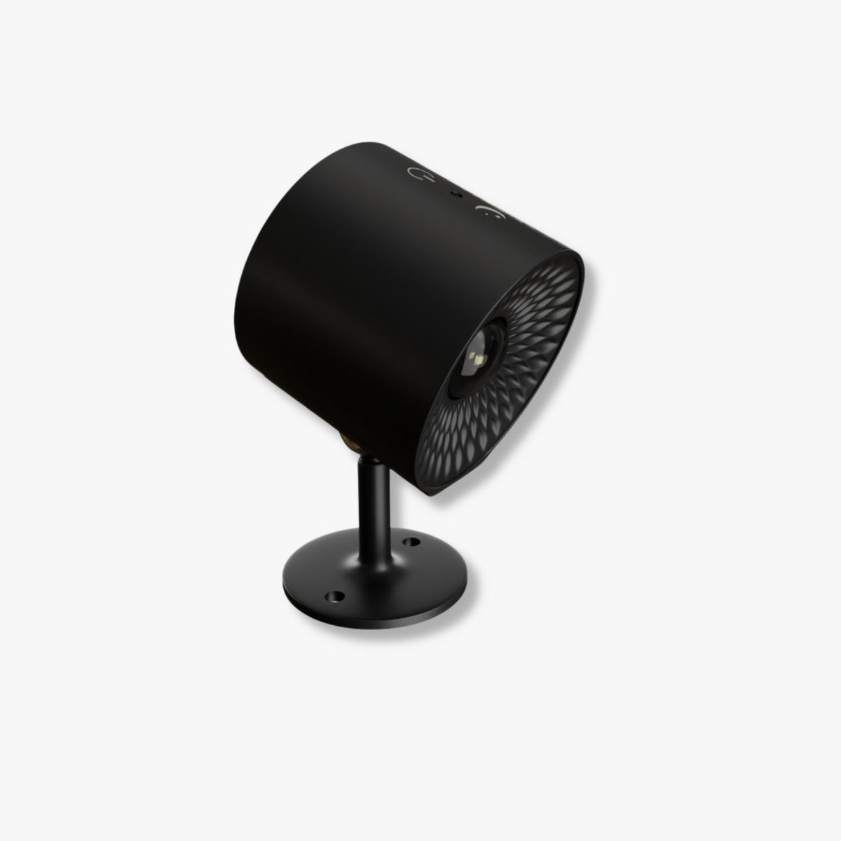 Tischlampe mit zylindrischem Leuchtenkopf, strukturiertem Reflektor und rundem Standfuß