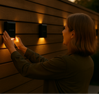 Schwarze Solar-LED-Wandleuchte mit warmweißem Licht nach oben und unten