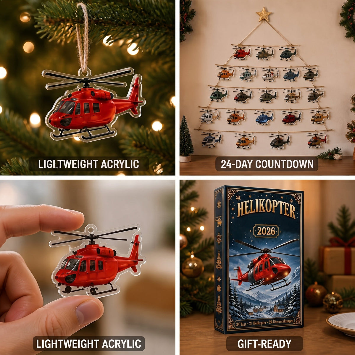 Adventskalender mit 24 Türchen und illustriertem Flugzeug-Motiv