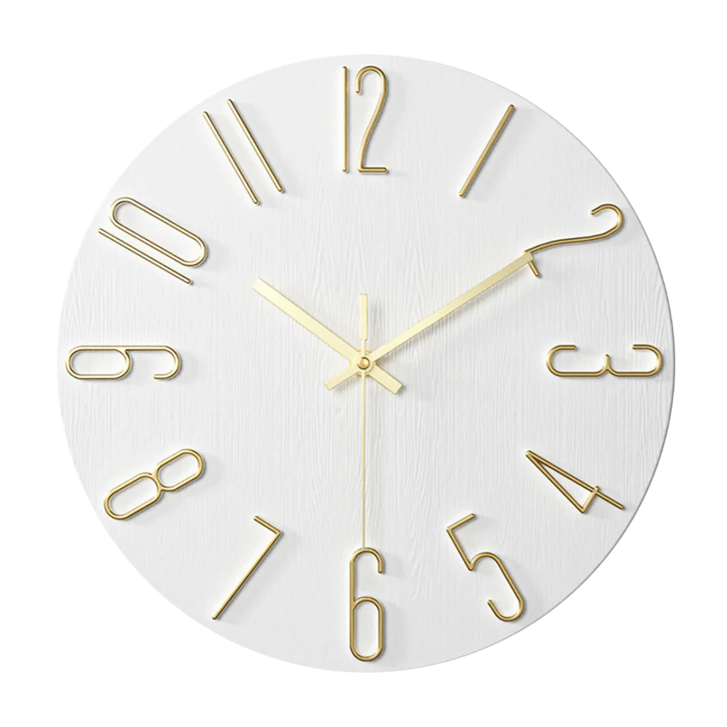 Runde Wanduhr mit Quarzwerk, Holzoptik-Zifferblatt und kontrastreichen Ziffern