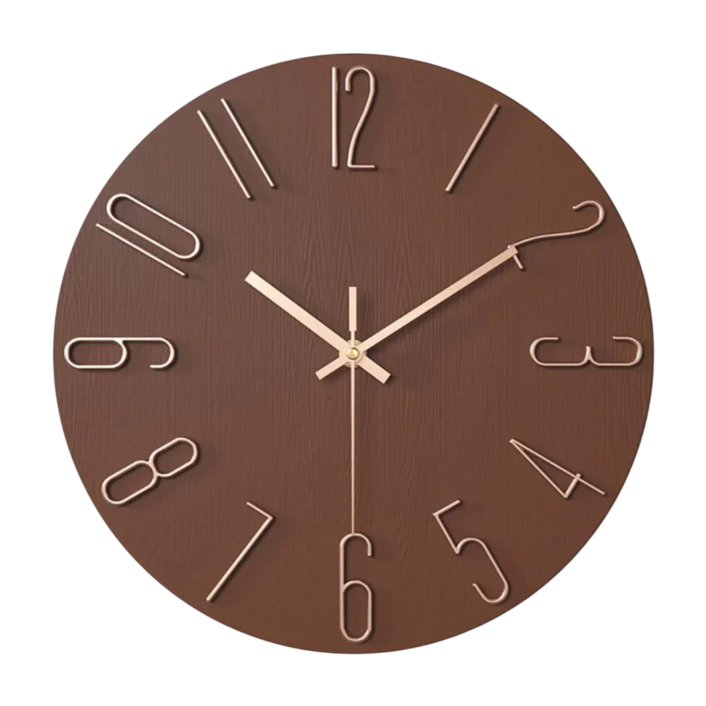 Runde Wanduhr mit Quarzwerk, Holzoptik-Zifferblatt und kontrastreichen Ziffern
