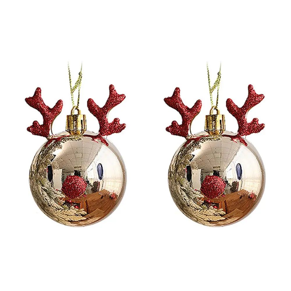 Champagnergoldener Weihnachtsbaumanhänger mit Rentiergesicht und weißen Geweihen