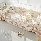Sofadecke mit botanischem Jacquard-Blättermuster und Fransen