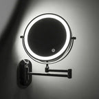 Runder wandmontierter Kosmetikspiegel mit LED-Leuchtring und Gelenkarm