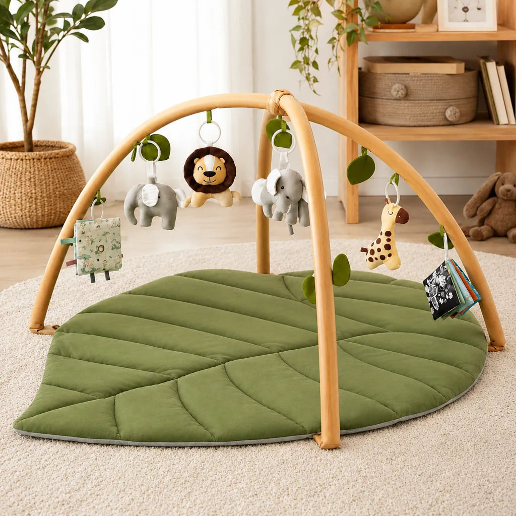 Leafora - Baby Spielmatte Mit Bogen Und Hängespielzeug - Grün