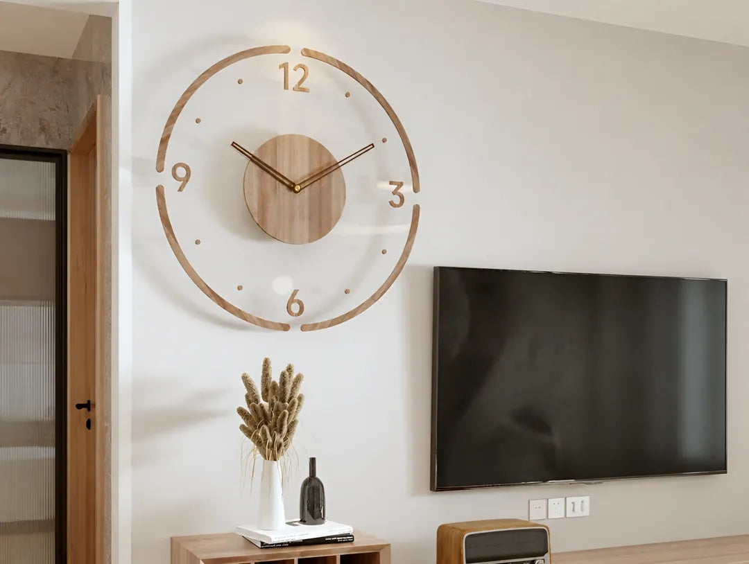 Tempora - Transparente Runde Wanduhr Holzoptik