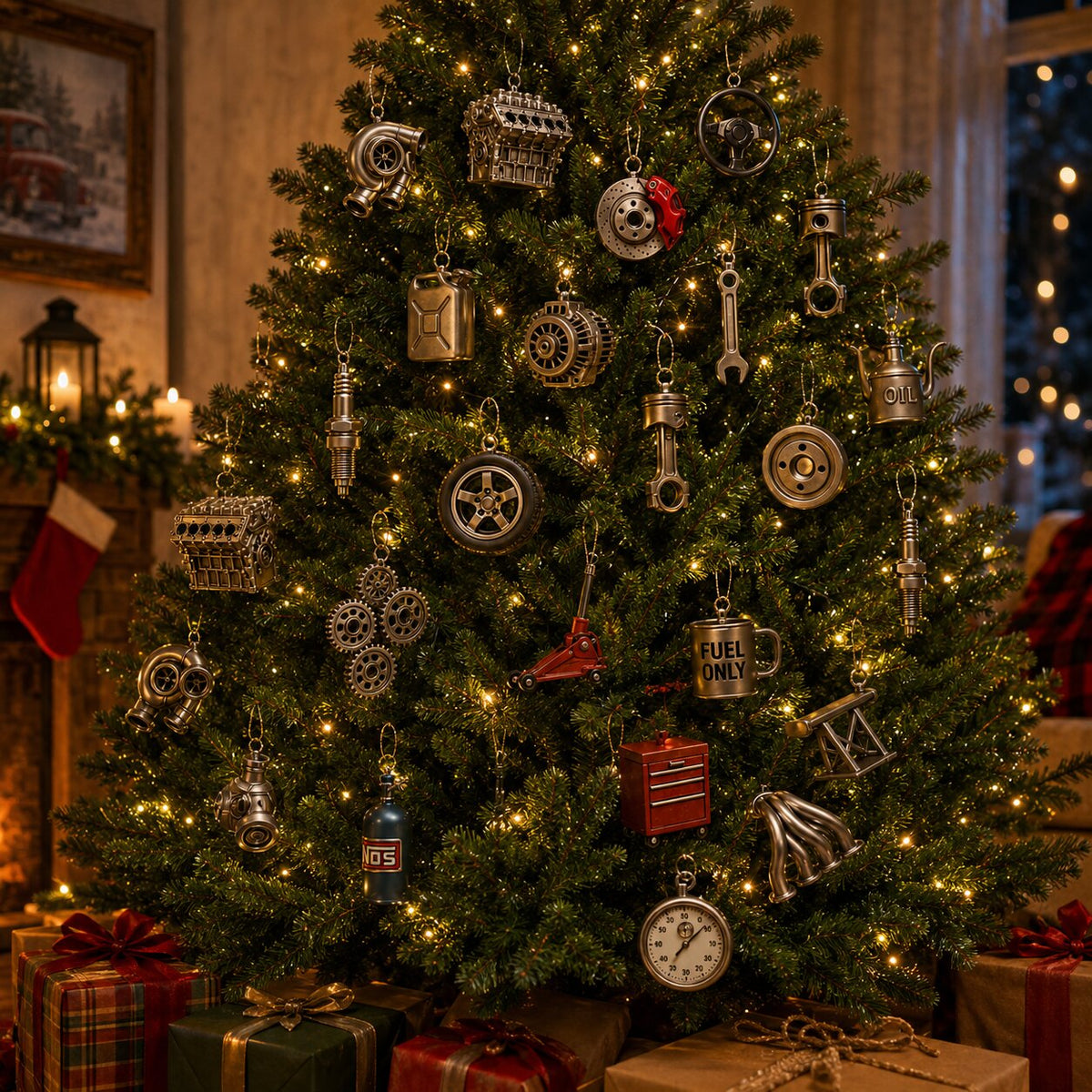 Schwarzer Adventskalender mit 24 Auto- und Werkstattdekorationen