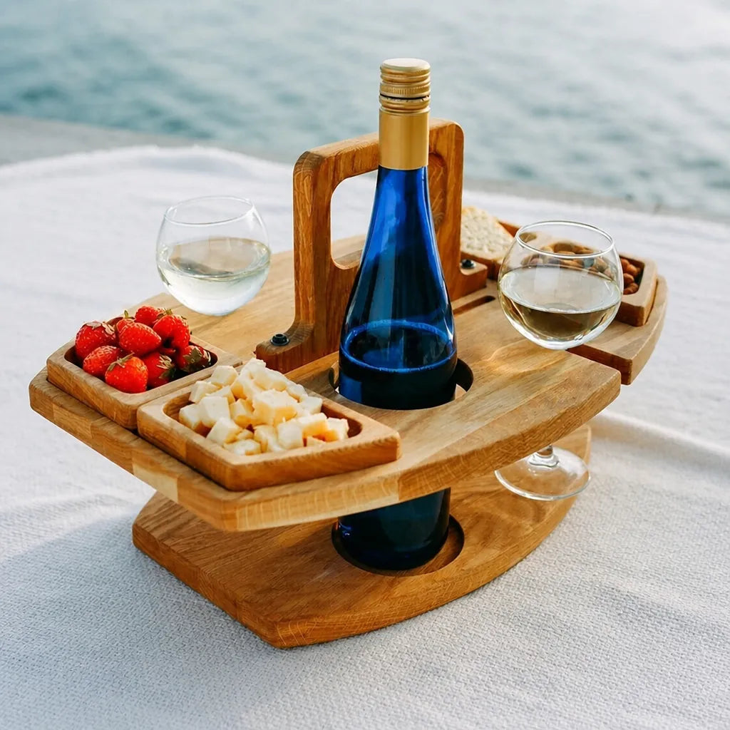Picoria - Klappbarer Picknick-Gartentisch Mit Weinflaschenhalter - Dunkelbraun