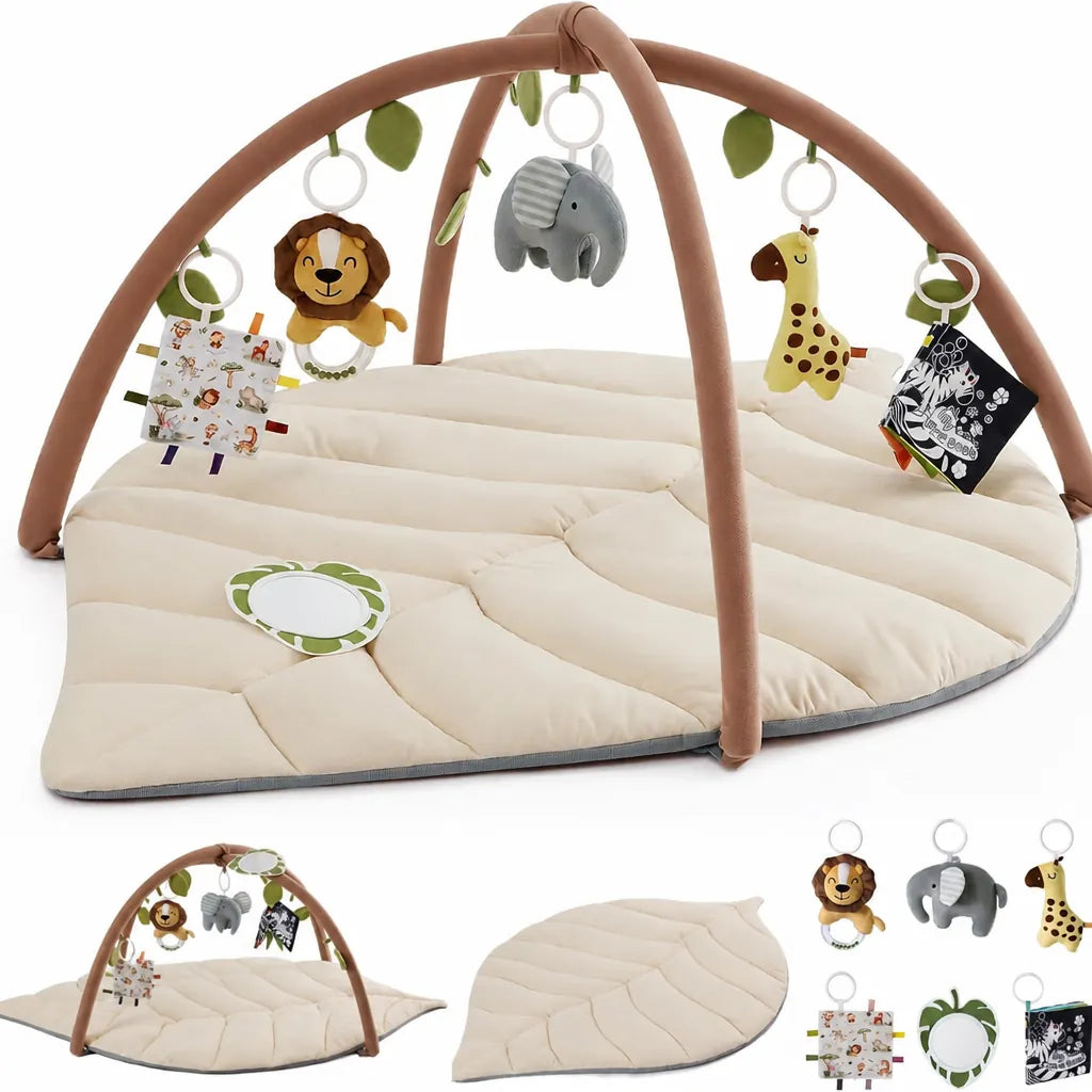 Leafora - Baby Spielmatte Mit Bogen Und Hängespielzeug - Beige