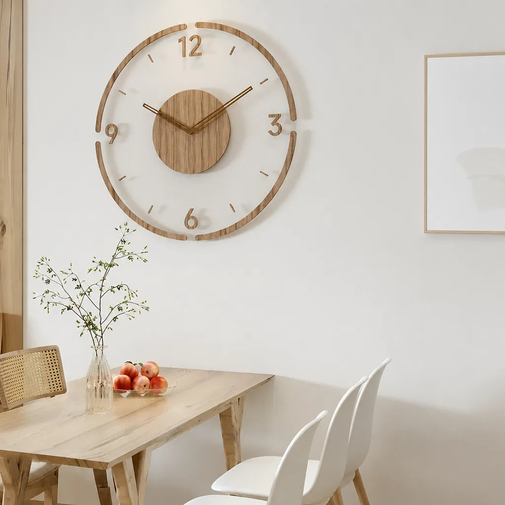 Tempora - Transparente Runde Wanduhr Holzoptik
