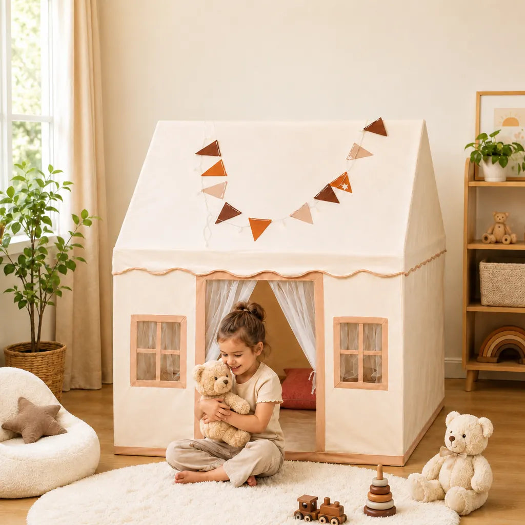 Playori - Kinderspielzelt Faltbar Indoor Spielhaus - Weiß
