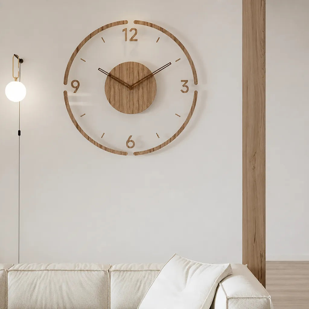 Tempora - Transparente Runde Wanduhr Holzoptik