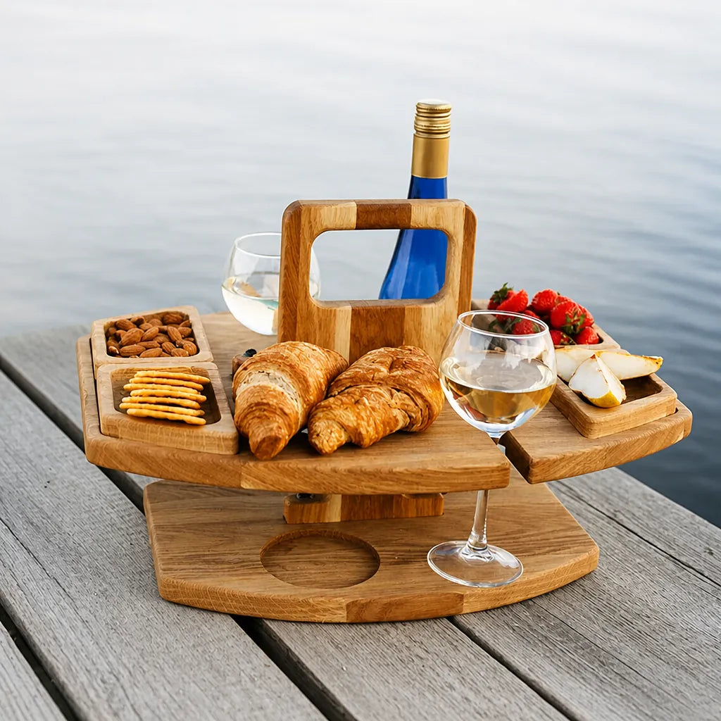 Picoria - Klappbarer Picknick-Gartentisch Mit Weinflaschenhalter - Dunkelbraun