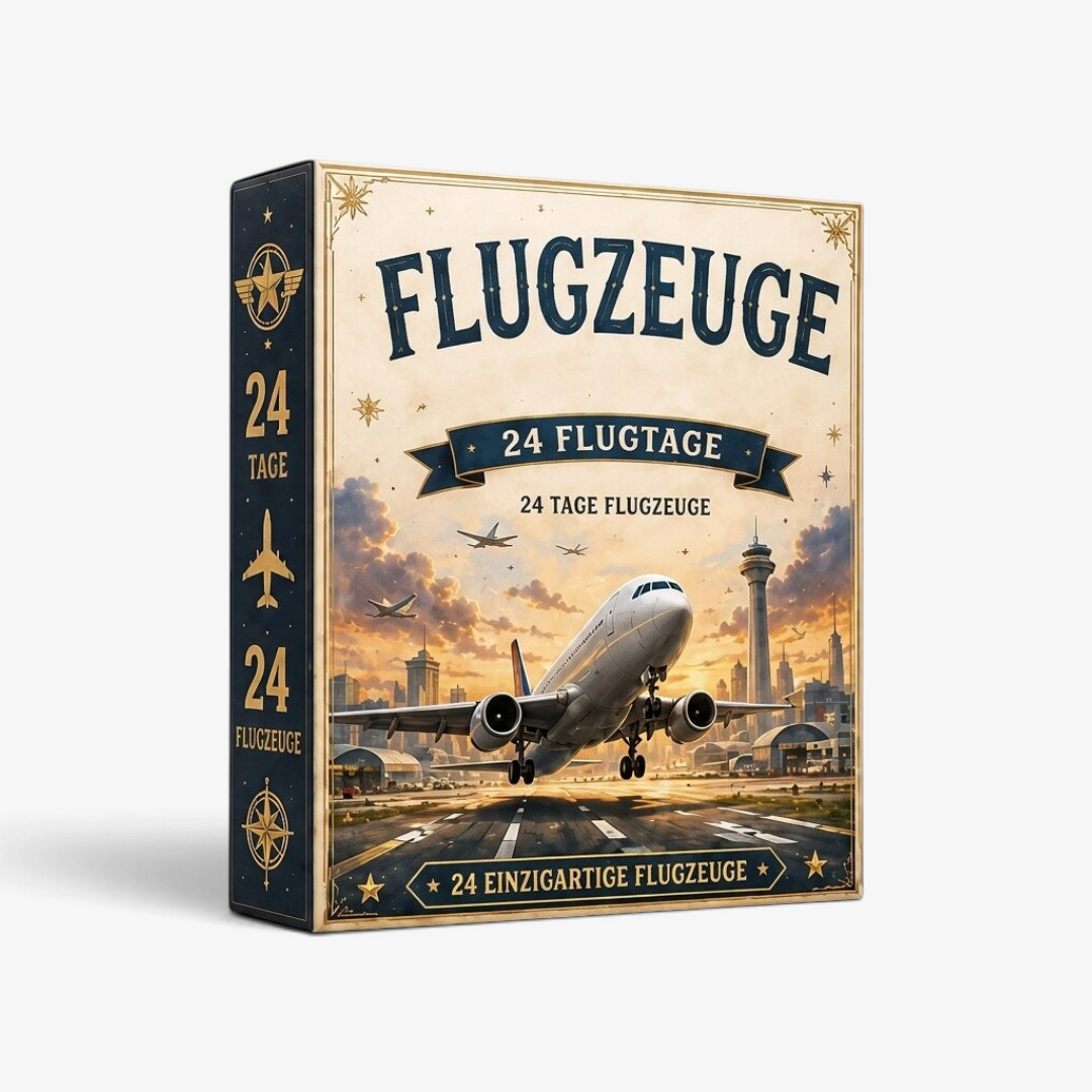 Adventskalender mit 24 Türchen und illustriertem Flugzeug-Motiv