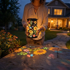 Braune Solar-Blumenlaterne mit Hängegriff und farbigem Blumenlichtmuster