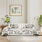 Sofadecke mit botanischem Jacquard-Blättermuster und Fransen