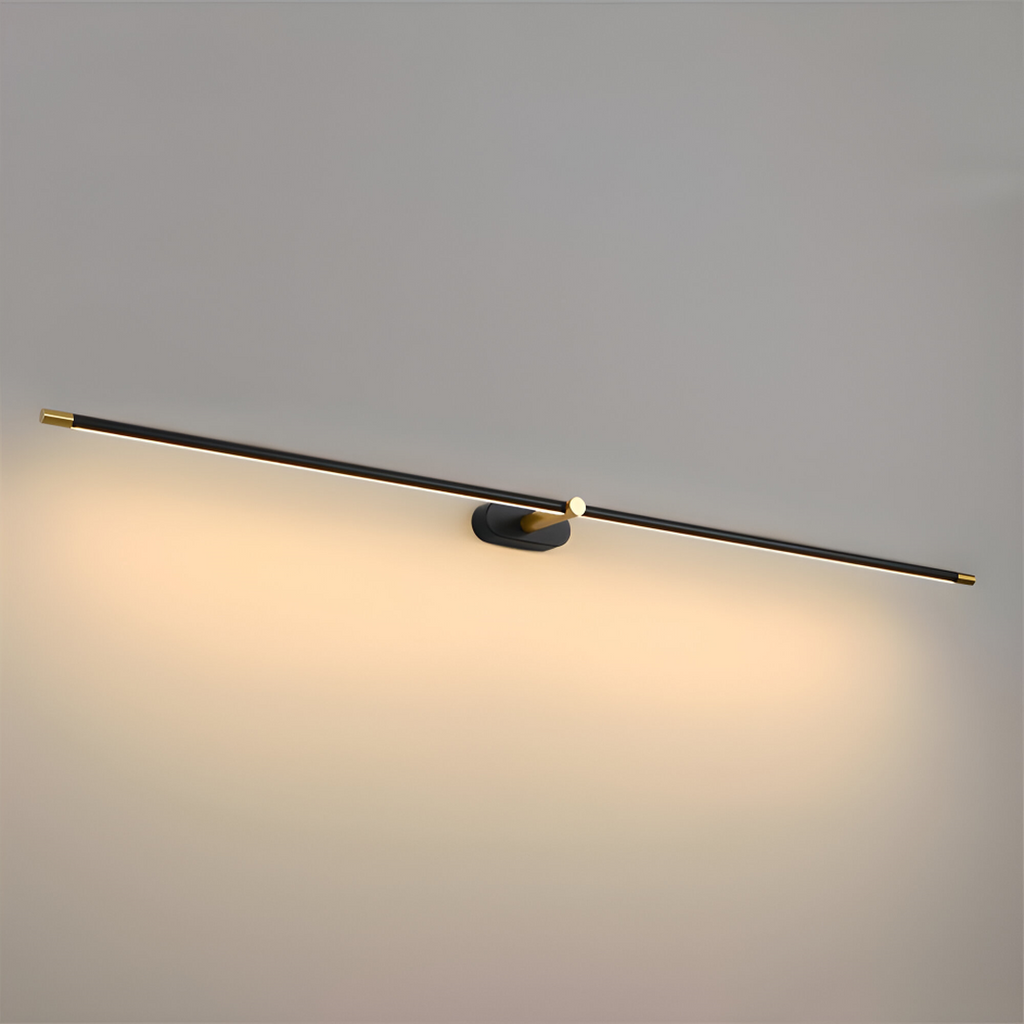 Schmale LED-Wandleuchte mit langer Lichtleiste und zentraler Wandhalterung