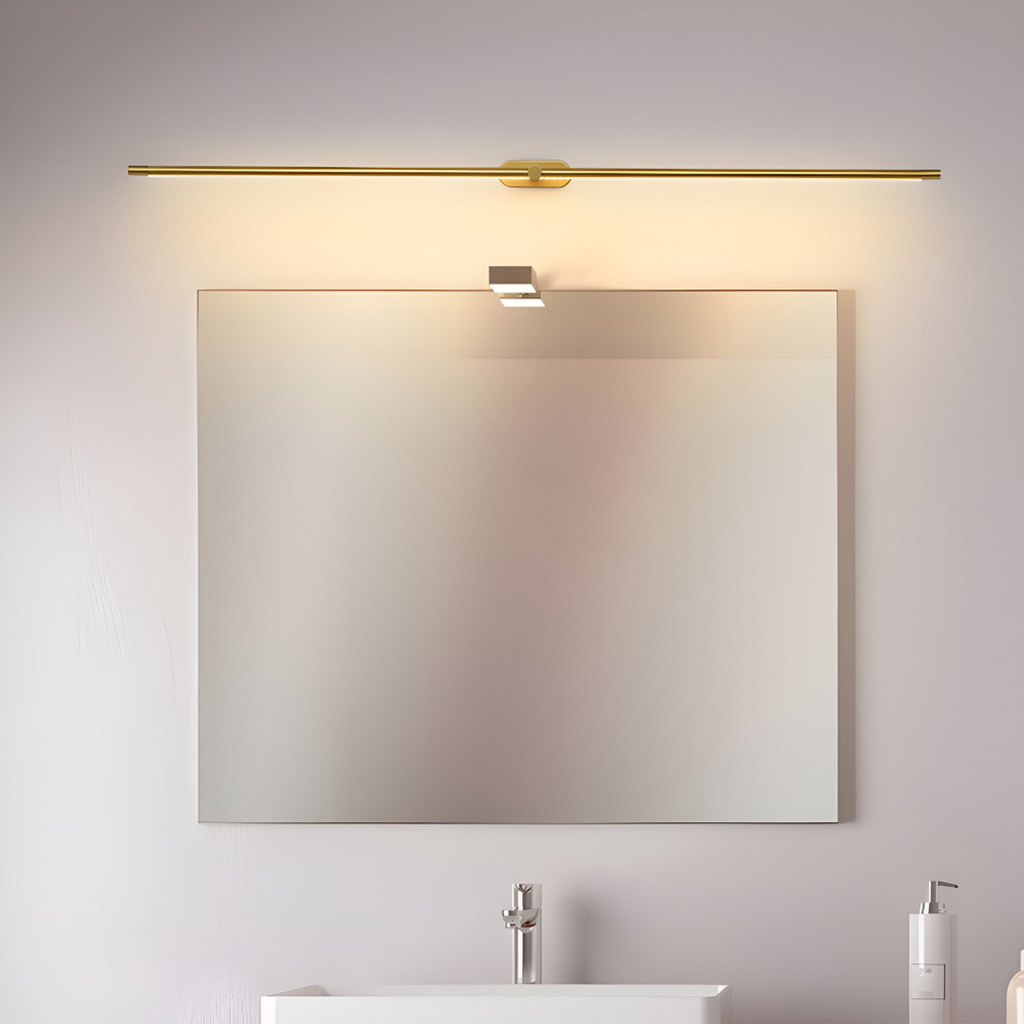 Schmale LED-Wandleuchte mit langer Lichtleiste und zentraler Wandhalterung
