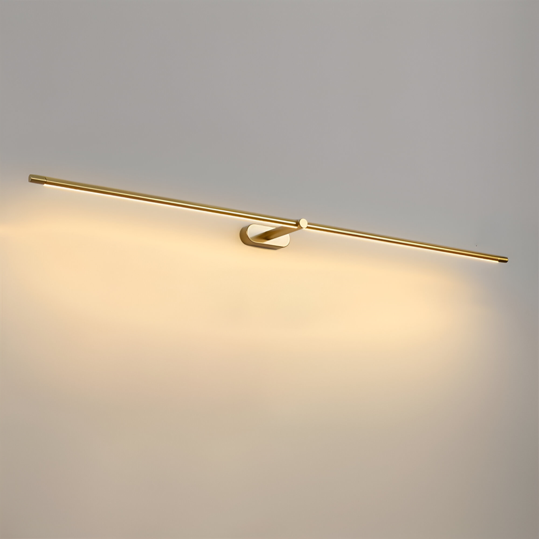 Schmale LED-Wandleuchte mit langer Lichtleiste und zentraler Wandhalterung