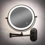 Runder wandmontierter Kosmetikspiegel mit LED-Leuchtring und Gelenkarm